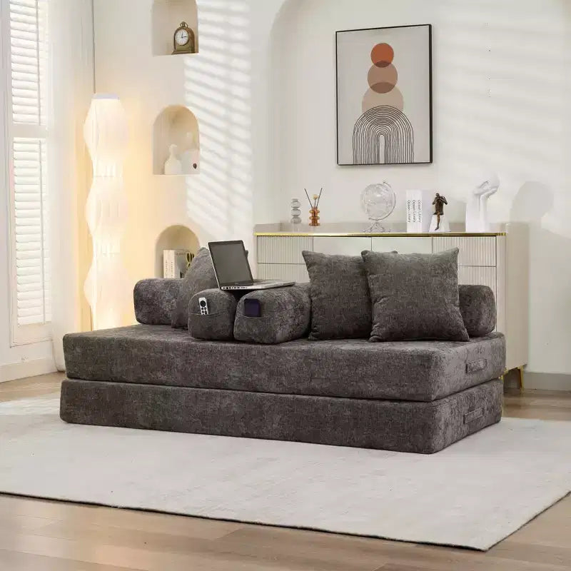 Divano Letto da Terra Okak Chenille Lounge con Materasso Pieghevole Convertibile, Divano Futon a 2 Posti per Soggiorno, Camera da Letto