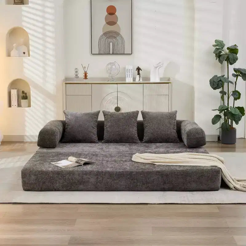Divano Letto da Terra Okak Chenille Lounge con Materasso Pieghevole Convertibile, Divano Futon a 2 Posti per Soggiorno, Camera da Letto