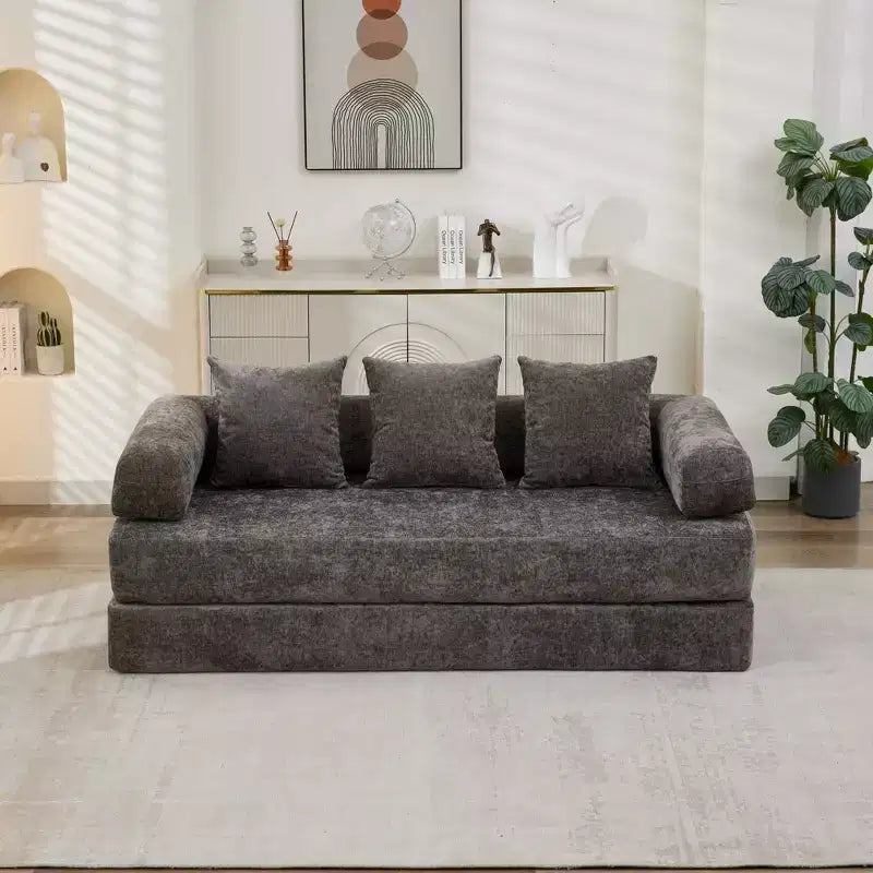 Divano Letto da Terra Okak Chenille Lounge con Materasso Pieghevole Convertibile, Divano Futon a 2 Posti per Soggiorno, Camera da Letto