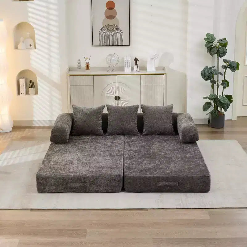 Divano Letto da Terra Okak Chenille Lounge con Materasso Pieghevole Convertibile, Divano Futon a 2 Posti per Soggiorno, Camera da Letto