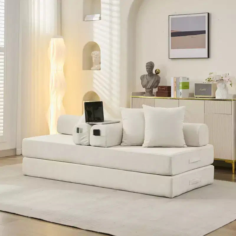Divano Letto da Terra Okak Chenille Lounge con Materasso Pieghevole Convertibile, Divano Futon a 2 Posti per Soggiorno, Camera da Letto