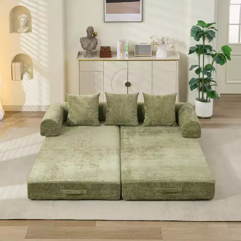 Divano Letto da Terra Okak Chenille Lounge con Materasso Pieghevole Convertibile, Divano Futon a 2 Posti per Soggiorno, Camera da Letto