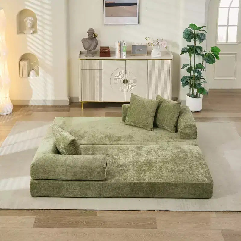 Divano Letto da Terra Okak Chenille Lounge con Materasso Pieghevole Convertibile, Divano Futon a 2 Posti per Soggiorno, Camera da Letto