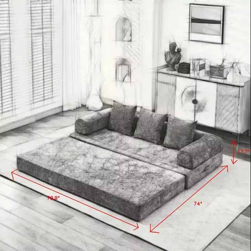 Divano Letto da Terra Okak Chenille Lounge con Materasso Pieghevole Convertibile, Divano Futon a 2 Posti per Soggiorno, Camera da Letto