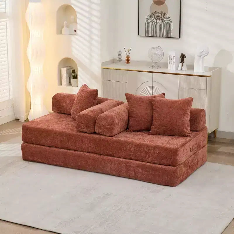 Divano Letto da Terra Okak Chenille Lounge con Materasso Pieghevole Convertibile, Divano Futon a 2 Posti per Soggiorno, Camera da Letto