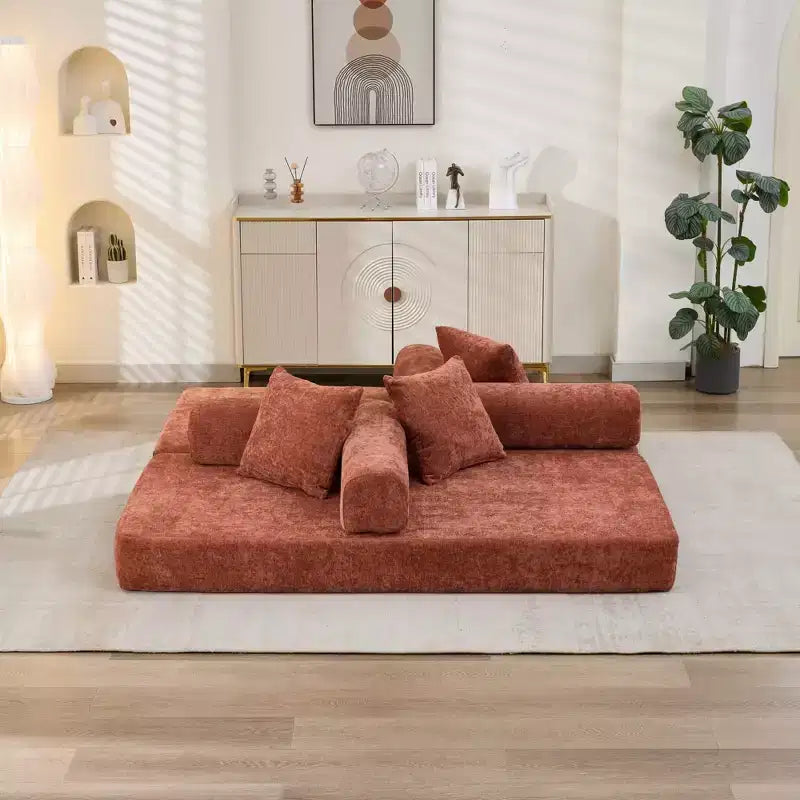 Divano Letto da Terra Okak Chenille Lounge con Materasso Pieghevole Convertibile, Divano Futon a 2 Posti per Soggiorno, Camera da Letto