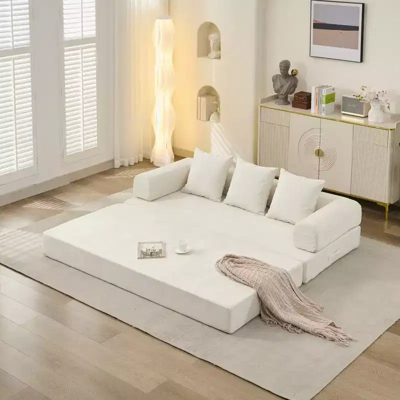 Divano Letto da Terra Okak Chenille Lounge con Materasso Pieghevole Convertibile, Divano Futon a 2 Posti per Soggiorno, Camera da Letto