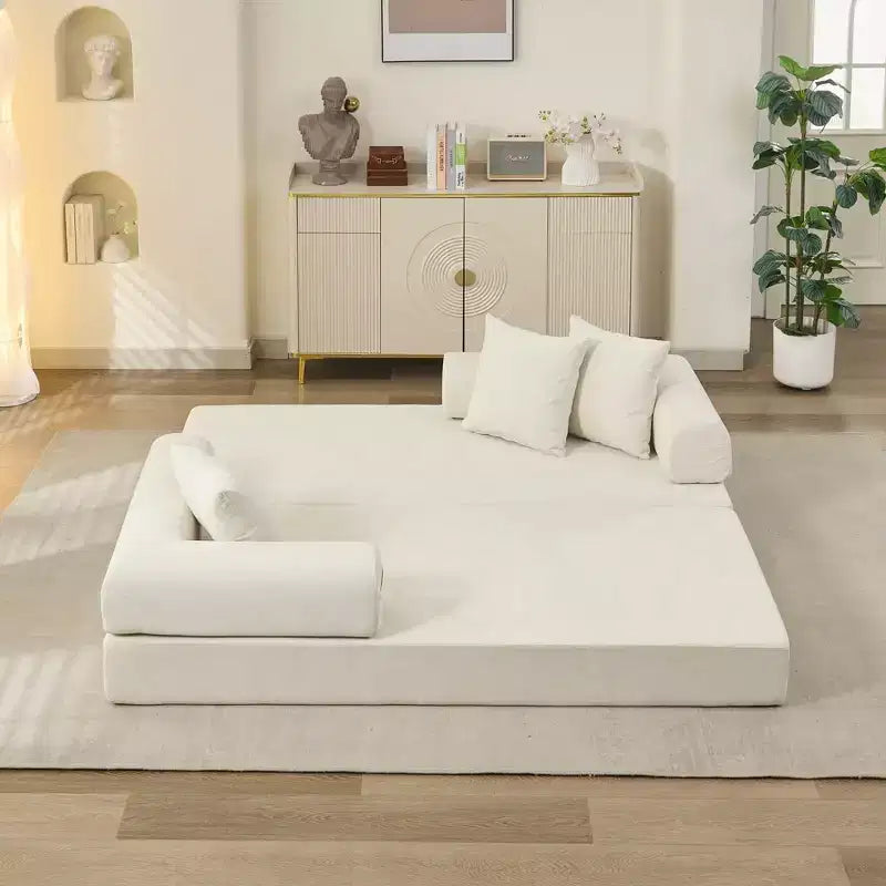 Divano Letto da Terra Okak Chenille Lounge con Materasso Pieghevole Convertibile, Divano Futon a 2 Posti per Soggiorno, Camera da Letto