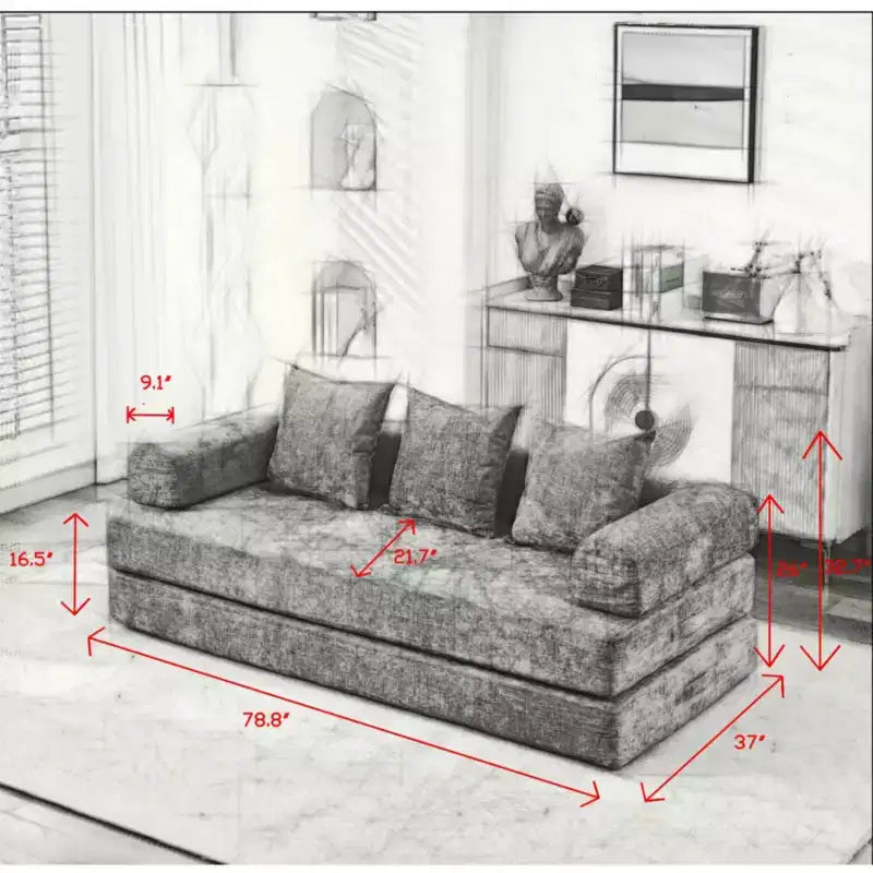 Divano Letto da Terra Okak Chenille Lounge con Materasso Pieghevole Convertibile, Divano Futon a 2 Posti per Soggiorno, Camera da Letto