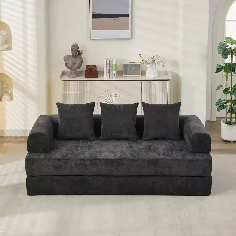 Divano Letto da Terra Okak Chenille Lounge con Materasso Pieghevole Convertibile, Divano Futon a 2 Posti per Soggiorno, Camera da Letto