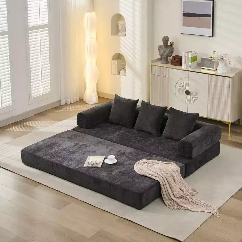 Divano Letto da Terra Okak Chenille Lounge con Materasso Pieghevole Convertibile, Divano Futon a 2 Posti per Soggiorno, Camera da Letto