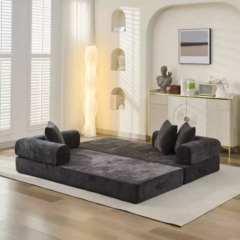 Divano Letto da Terra Okak Chenille Lounge con Materasso Pieghevole Convertibile, Divano Futon a 2 Posti per Soggiorno, Camera da Letto