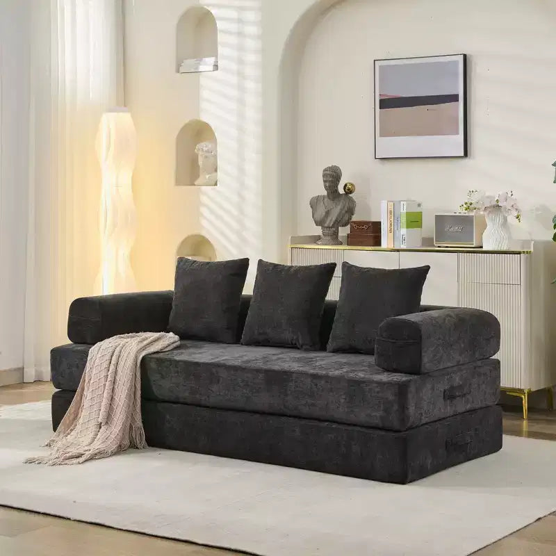 Divano Letto da Terra Okak Chenille Lounge con Materasso Pieghevole Convertibile, Divano Futon a 2 Posti per Soggiorno, Camera da Letto