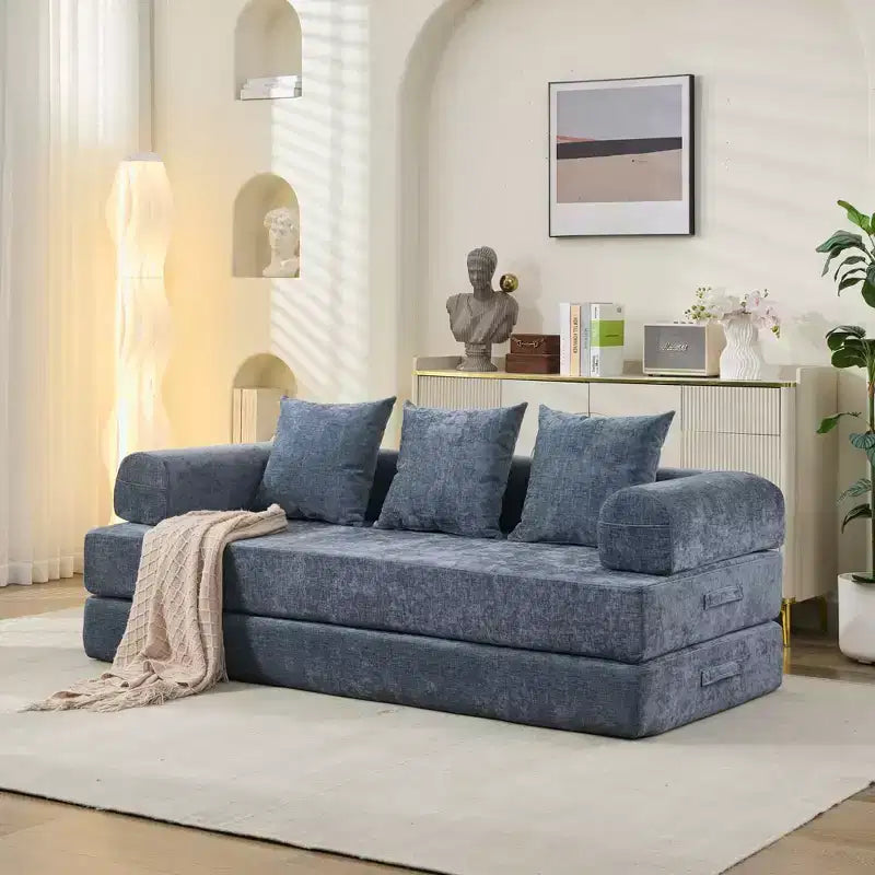 Divano Letto da Terra Okak Chenille Lounge con Materasso Pieghevole Convertibile, Divano Futon a 2 Posti per Soggiorno, Camera da Letto