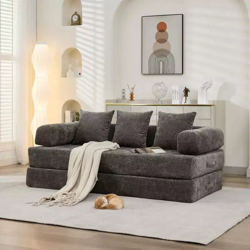 Divano Letto da Terra Okak Chenille Lounge con Materasso Pieghevole Convertibile, Divano Futon a 2 Posti per Soggiorno, Camera da Letto