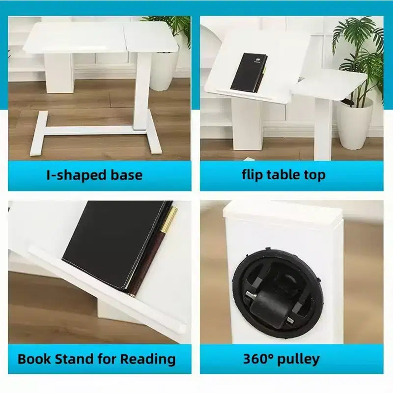 Tavolino da Letto Regolabile in Altezza con Ruote, Tavolo Comodino Inclinabile per Poltrona Reclinabile, Design Ergonomico, Pieghevole e Facile da Spostare