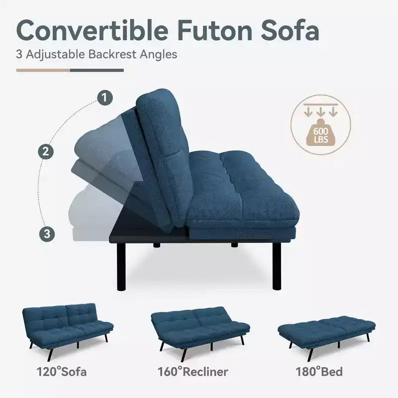 Dyonery 71 Divano Letto Futon Moderno Convertibile, Divano Letto in Lino con Cuscini Rimovibili, Schienale e Braccioli Regolabili per Soggiorno