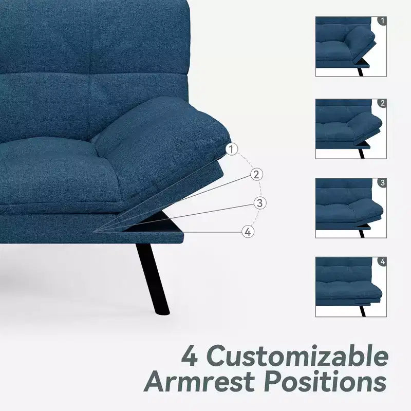 Dyonery 71 Divano Letto Futon Moderno Convertibile, Divano Letto in Lino con Cuscini Rimovibili, Schienale e Braccioli Regolabili per Soggiorno