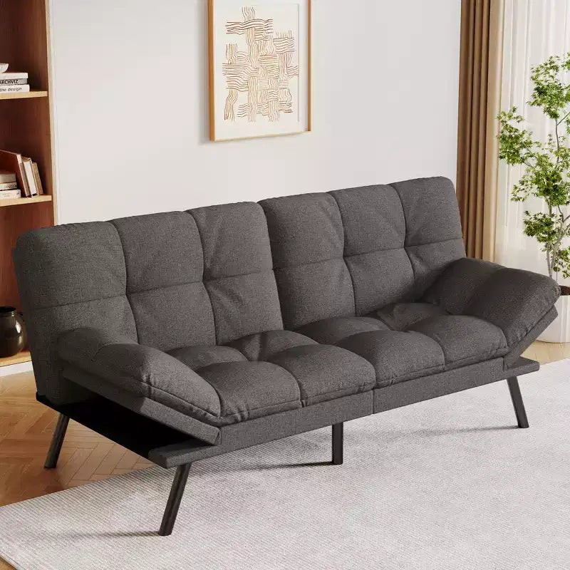 Dyonery 71 Divano Letto Futon Moderno Convertibile, Divano Letto in Lino con Cuscini Rimovibili, Schienale e Braccioli Regolabili per Soggiorno
