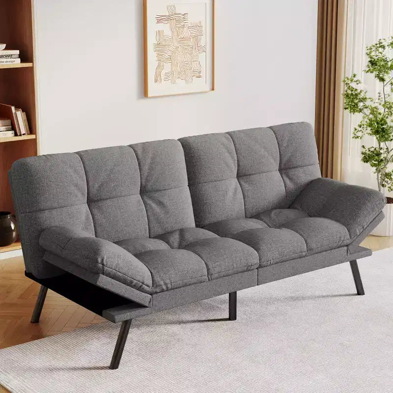 Dyonery 71 Divano Letto Futon Moderno Convertibile, Divano Letto in Lino con Cuscini Rimovibili, Schienale e Braccioli Regolabili per Soggiorno