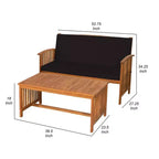 Ensemble table et causeuse d'extérieur 2 pièces Royal Hampton, coussins noirs, marron naturel