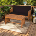 Ensemble table et causeuse d'extérieur 2 pièces Royal Hampton, coussins noirs, marron naturel