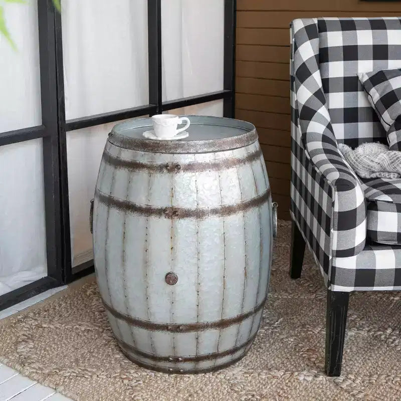 GDFStudio Aragon Outdoor Rustic Galvanized Drum Iron Side Table
