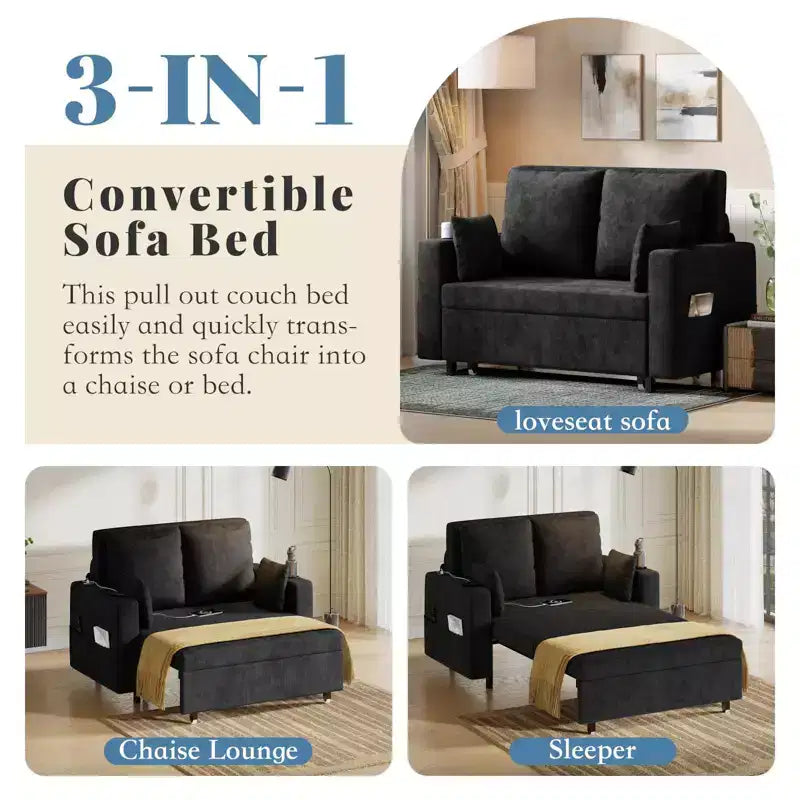 56 Divano Letto Estraibile, Divano Letto Trasformabile 3 in 1, Divano Letto a Due Posti con Portabicchieri e Tasche Laterali, Divano per Soggiorno e Camera da Letto