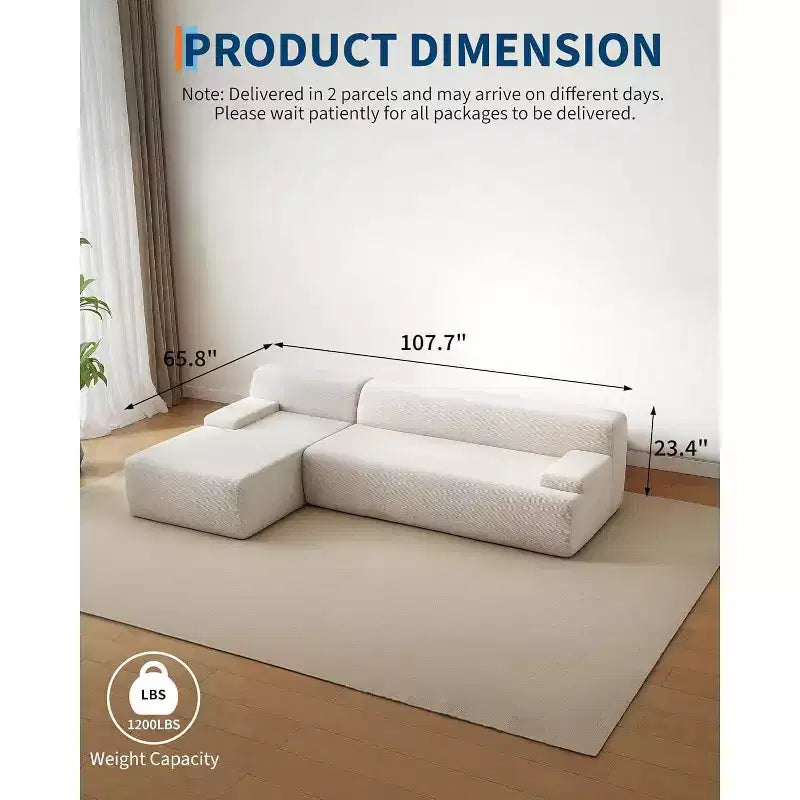 Divano sezionale convertibile a L da 107", divano modulare a 3 posti imbottito, divano letto senza montaggio per soggiorno, camera da letto