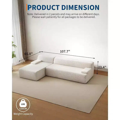 Divano sezionale convertibile a L da 107", divano modulare a 3 posti imbottito, divano letto senza montaggio per soggiorno, camera da letto