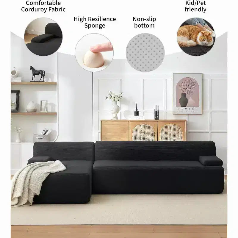 Divano sezionale convertibile a L da 107", divano modulare a 3 posti imbottito, divano letto senza montaggio per soggiorno, camera da letto