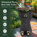 Table d'appoint extérieure Okak Black Bear avec sculpture peinte à la main, table d'appoint de patio avec cadre en MGO, table basse d'extérieur pour le jardin, noir + marron