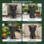 Table d'appoint extérieure Okak Black Bear avec sculpture peinte à la main, table d'appoint de patio avec cadre en MGO, table basse d'extérieur pour le jardin, noir + marron