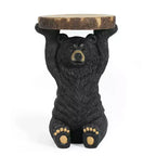 Table d'appoint extérieure Okak Black Bear avec sculpture peinte à la main, table d'appoint de patio avec cadre en MGO, table basse d'extérieur pour le jardin, noir + marron