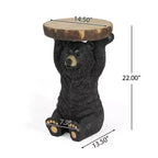Table d'appoint extérieure Okak Black Bear avec sculpture peinte à la main, table d'appoint de patio avec cadre en MGO, table basse d'extérieur pour le jardin, noir + marron