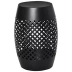 Tavolino da Esterno Okak in Metallo con Design Cavo, Tavolino da Patio a Forma di Tamburo Piccolo con Struttura Verniciata a Polvere, Tavolino da Caffè da Esterno per Giardino, Nero