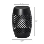 Tavolino da Esterno Okak in Metallo con Design Cavo, Tavolino da Patio a Forma di Tamburo Piccolo con Struttura Verniciata a Polvere, Tavolino da Caffè da Esterno per Giardino, Nero