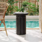Okak Outdoor Side Table with Lightweight Concrete Frame, Round End Table with Marble Effect, Outdoor Coffee Table for Backyard, Black Marble