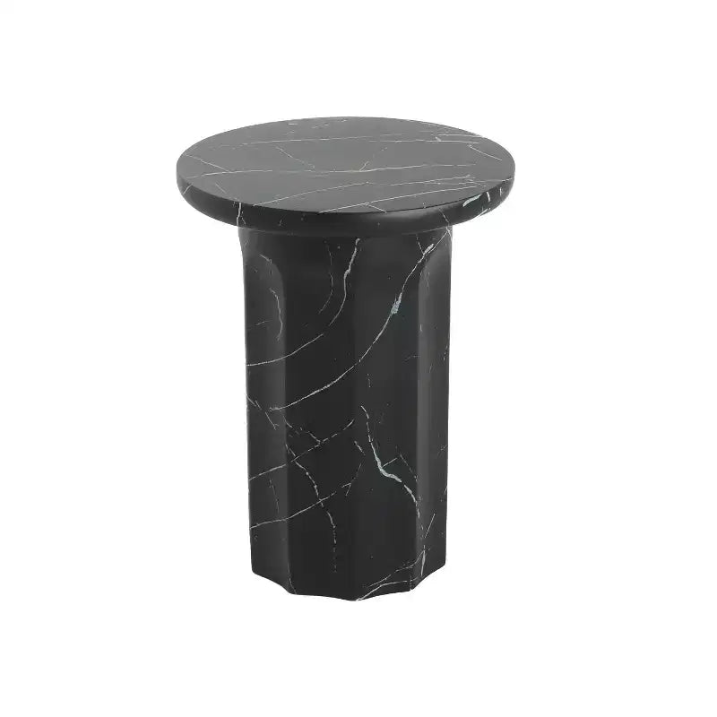 Table d'appoint d'extérieur Okak avec cadre en béton léger, table basse ronde effet marbre, table basse d'extérieur pour jardin, marbre noir