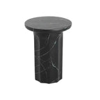 Table d'appoint d'extérieur Okak avec cadre en béton léger, table basse ronde effet marbre, table basse d'extérieur pour jardin, marbre noir