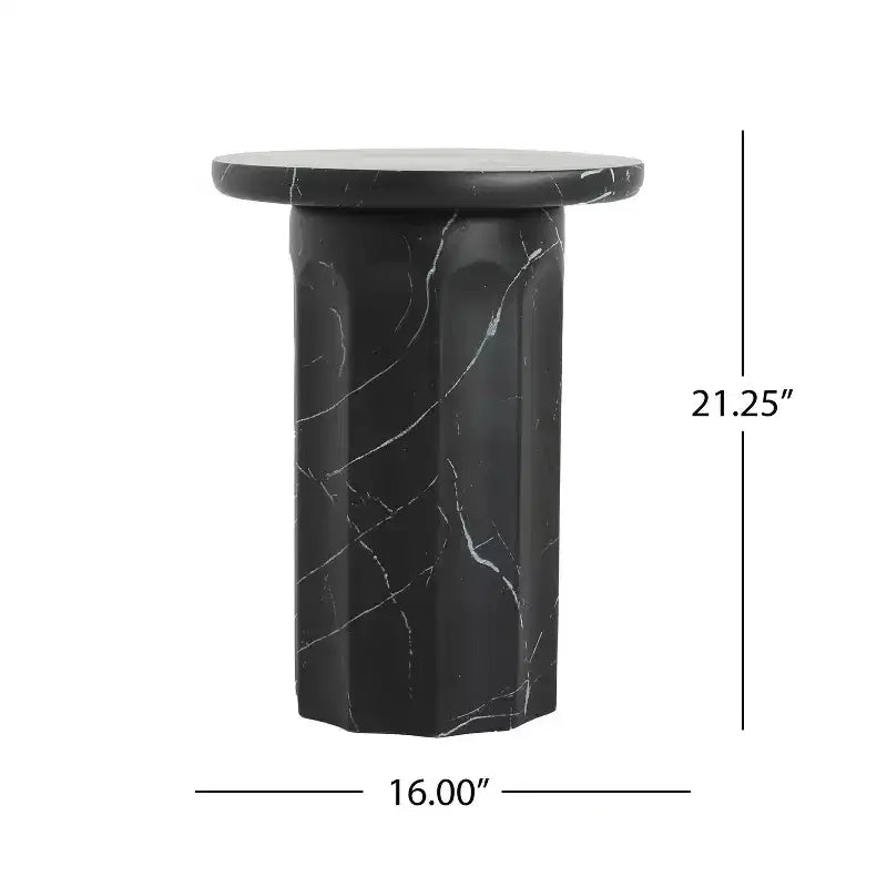 Table d'appoint d'extérieur Okak avec cadre en béton léger, table basse ronde effet marbre, table basse d'extérieur pour jardin, marbre noir