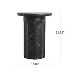 Table d'appoint d'extérieur Okak avec cadre en béton léger, table basse ronde effet marbre, table basse d'extérieur pour jardin, marbre noir
