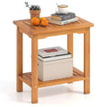 Costway Outdoor Acacia Wood Side Table 2-Tier Patio End Table w/ Slatted Tabletop