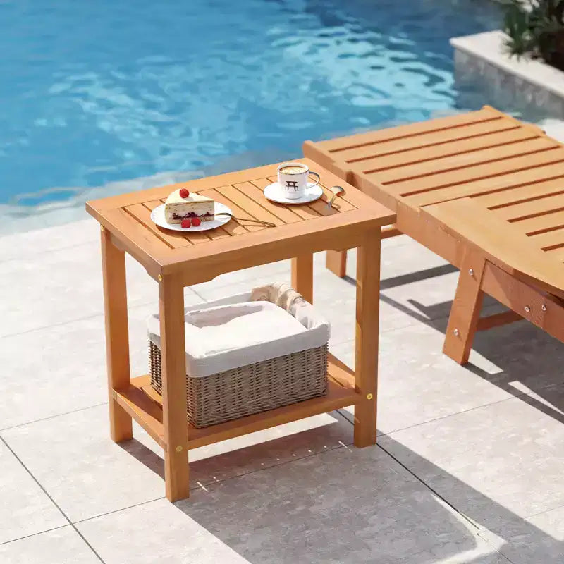 Costway Table d'appoint d'extérieur en bois d'acacia à 2 niveaux avec plateau à lattes