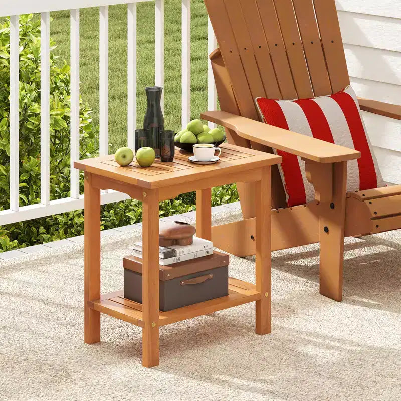 Costway Table d'appoint d'extérieur en bois d'acacia à 2 niveaux avec plateau à lattes