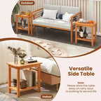 Costway Table d'appoint d'extérieur en bois d'acacia à 2 niveaux avec plateau à lattes