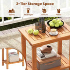 Costway Table d'appoint d'extérieur en bois d'acacia à 2 niveaux avec plateau à lattes