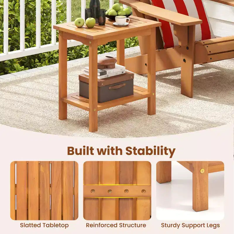Costway Table d'appoint d'extérieur en bois d'acacia à 2 niveaux avec plateau à lattes