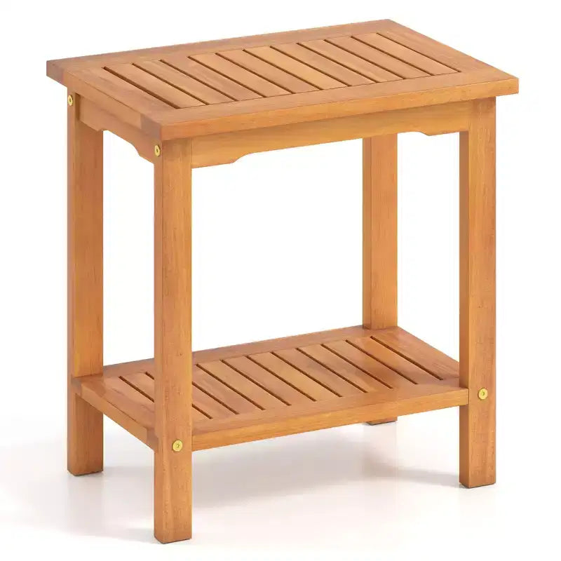 Costway Table d'appoint d'extérieur en bois d'acacia à 2 niveaux avec plateau à lattes