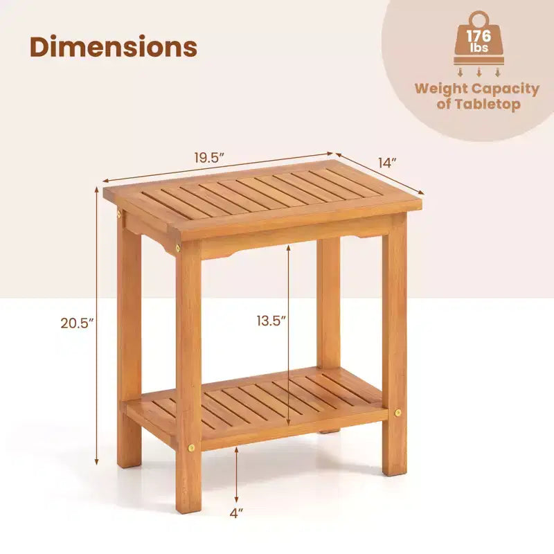 Costway Table d'appoint d'extérieur en bois d'acacia à 2 niveaux avec plateau à lattes